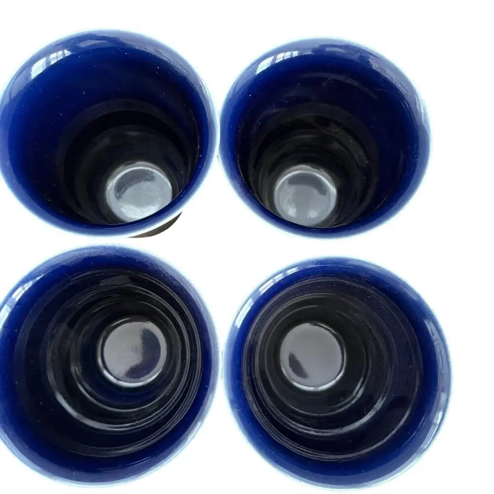LOT 4 Boda Nova Sweden Blue Ribbed Tapered Ceramic Drinking Glasses 90s Y2K